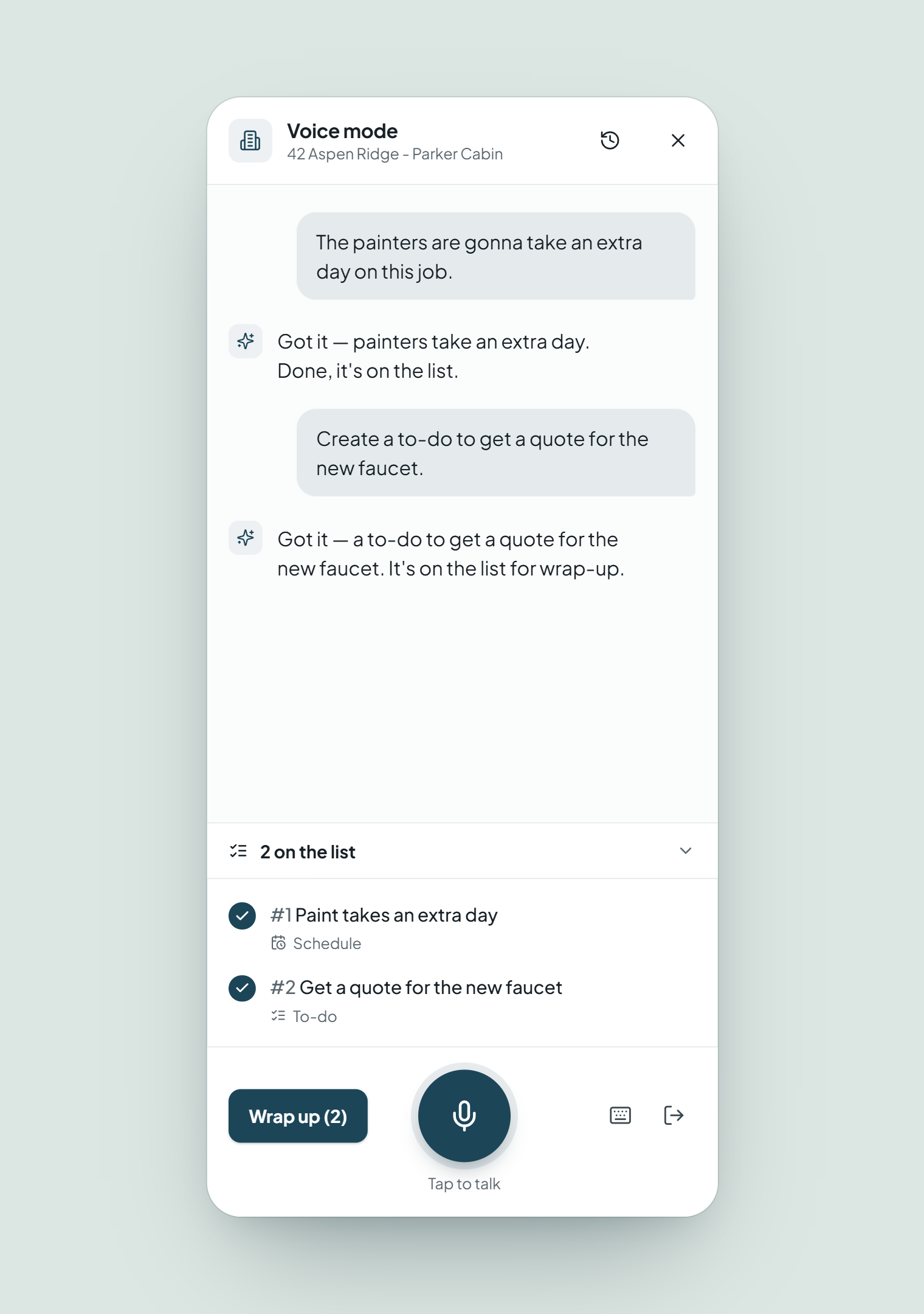 Voice site walk on a phone, turning spoken notes into a checklist